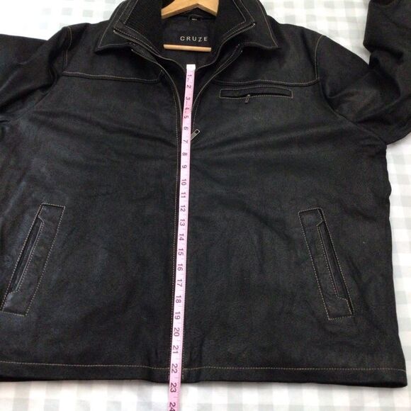 CRUZE men black genuine leather jacket mid season classic plus size 2XL - Picture 13 of 16